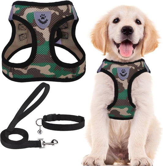 PUPTECK Adjustable Dog Harness Collar and Leash Set Step in No Pull Pet Harness for Small Medium Dogs Puppy and Cats Outdoor Walking Running, Soft Mesh Padded Reflective Vest Harnesses PUPTECK