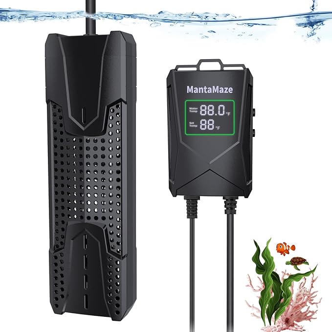 Aquarium Heater 300W/500W/800W/1000W for 20-300 Gal, Fish Tank Heater with Intelligent Leaving Water Automatica Stop Heating and Overheating Protection, for Freshwater & Saltwater MantaMaze