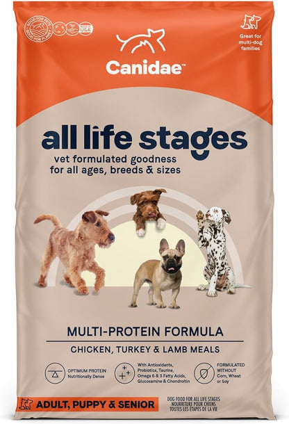 Canidae All Life Stages Premium Dry Dog Food for All Breeds, Multi-Protein Recipe with Chicken, Turkey & Lamb Meals Recipe, 40 lbs, For All Ages & Multi-Dog Homes - PAWPICO