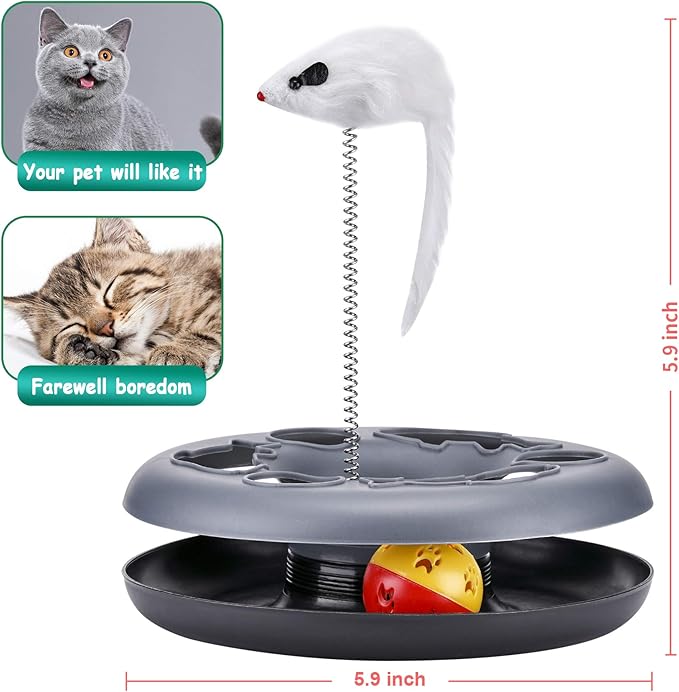 Cat Toys, Cat Toys for Indoor Cats,Interactive Kitten Toys Roller Tracks with Catnip Spring Pet Toy with Exercise Balls Teaser Mouse (Soft Grey) - PAWPICO