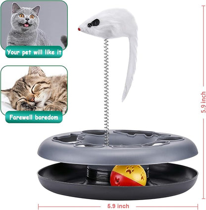 Cat Toys, Cat Toys for Indoor Cats,Interactive Kitten Toys Roller Tracks with Catnip Spring Pet Toy with Exercise Balls Teaser Mouse (Soft Grey) - PAWPICO