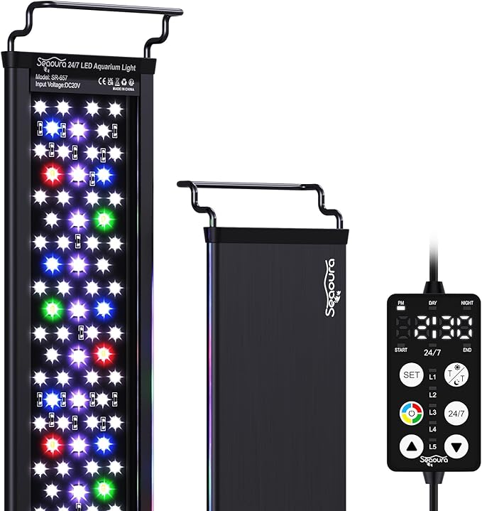 Plant Growth Aquarium Light, 24/7 Custom Timer, Power-Off Memory, 48-54in Full Spectrum Aquarium Plant Lights, 7-Row LED 8 Colors, 20 Adjustable Brightness, Day & Night Cycle for Freshwater SEAOURA