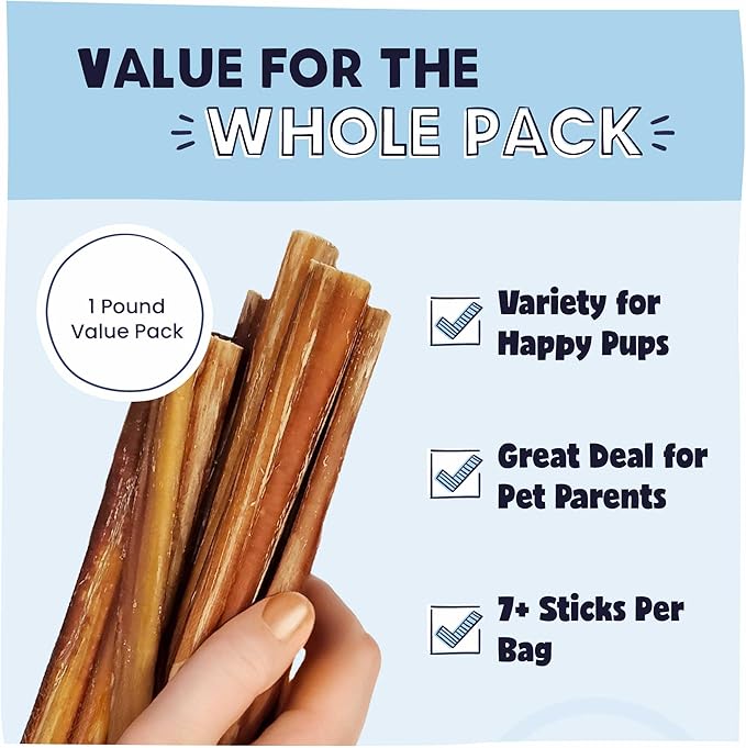 Pawstruck All-Natural 12" Bully Sticks for Dogs - Best Long Lasting, Rawhide Free, Low Odor & Grain Free Dental Chew Treat - Healthy Single Ingredient 100% Real Beef - 1 lb. Bag - PAWPICO