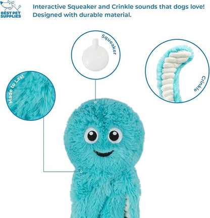 Best Pet Supplies OctoMutant Crinkle Plush Dog Toys for Interactive Play, Puppy and Senior Indoor Play, Colorful Octopus Toy Shape, Soft Head Stuffing, Cute and Cuddly - Turquoise - PAWPICO