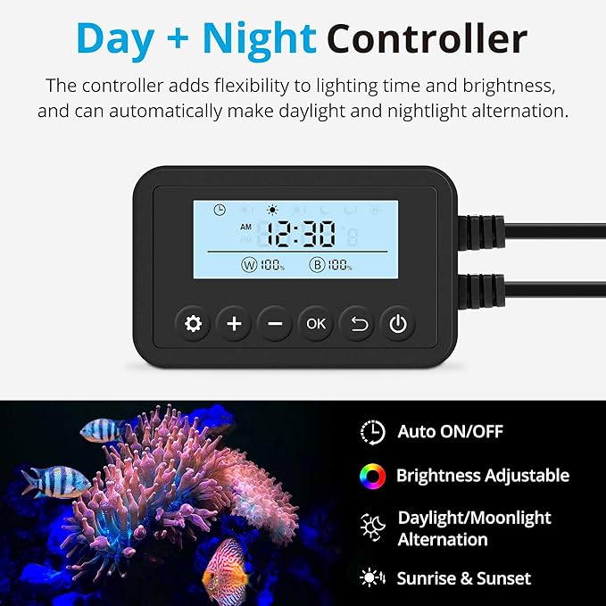 NICREW 20W Saltwater Aquarium Light, Marine LED Reef Light for Corals, Programmable Timer Controller, 18 to 24-Inch NICREW