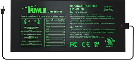 iPower Durable Waterproof Seedling Heat Mat 10"x20.75", Warm Hydroponic Heating Pad for Germination, Indoor Gardening, Greenhouse iPower