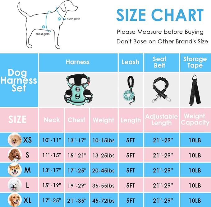 NESTROAD No Pull Dog Harness,Adjustable Oxford Dog Vest Harness with Leash,Reflective No-Choke Pet Harness with Easy Control Soft Handle for Medium Dogs(Medium,Turquoise) NESTROAD