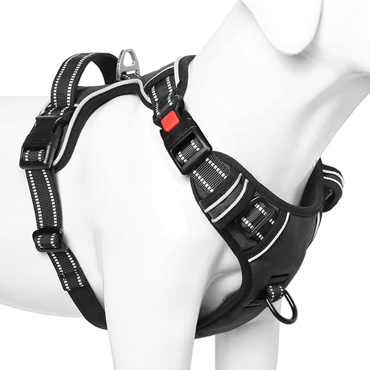 Timos Dog Harness, No-Pull Pet Harness with 2 Leash Clips, Adjustable Soft Padded Dog Vest, Reflective Outdoor Pet Oxford Vest with Easy Control Handle Black Timos
