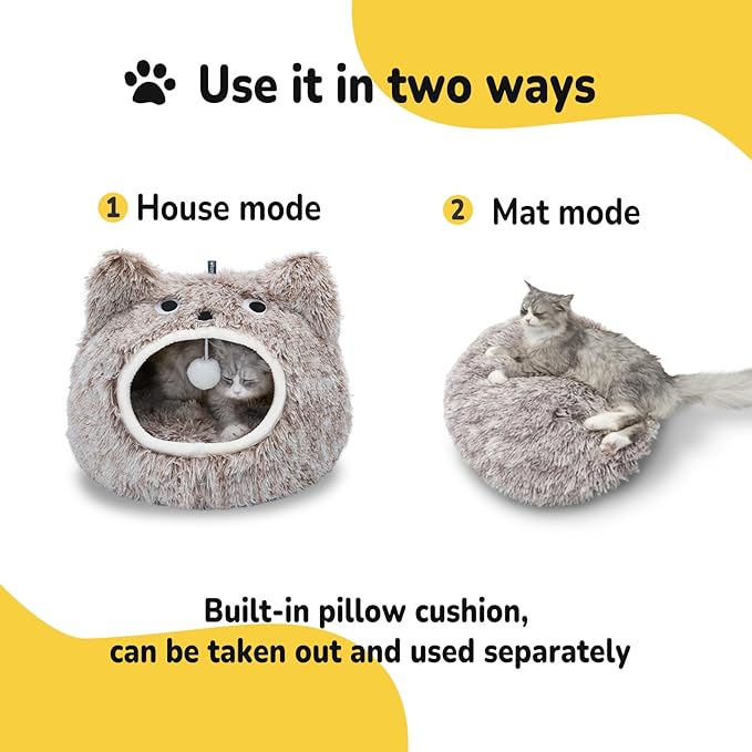 CATISM Cat Bed, Cat Beds for Indoor Cats, Cat Cave, Cat Cave for Indoor Cats, Cat Bed Cave, Large Cat Beds, Cozy Hooded Cat Bed with Soft Cushion, Removable Washable Cat Beds - PAWPICO