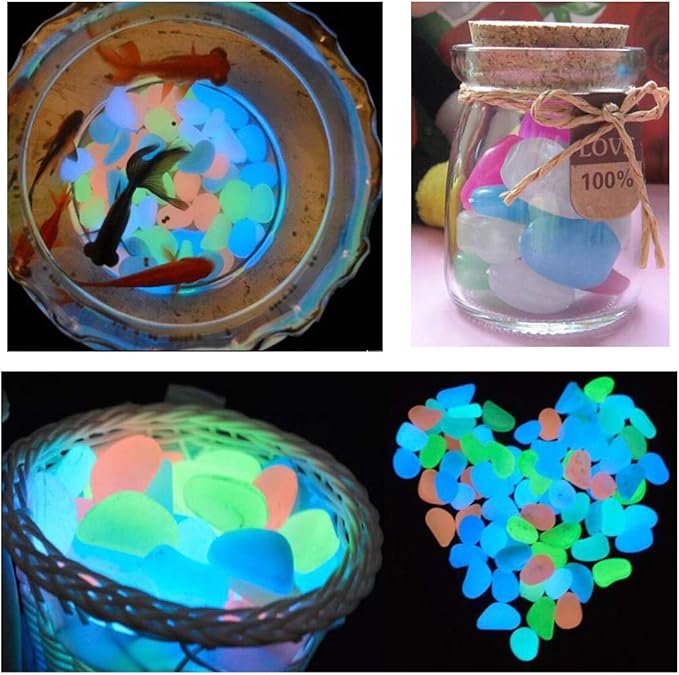 Oubest Glow in The Dark Pebbles/Glow Stones/Glowing Rocks Blue Decor for Garden/Fish Tank/Aquarium/Walkway/Driveway/Plant Pots/Bonsai (200, Multi-Colored) Outbest