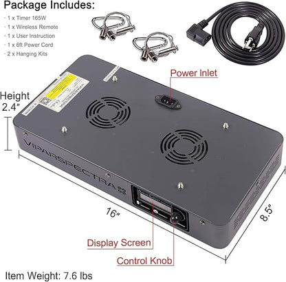 VIPARSPECTRA 165W LED Aquarium Light Dimmable Full Spectrum LED Reef Lights for Coral Saltwater Fish Tank, Remote/Timer Control, Programmable Auto On/Off, Blue/White Dual Channel Brightness 0-100% VIPARSPECTRA