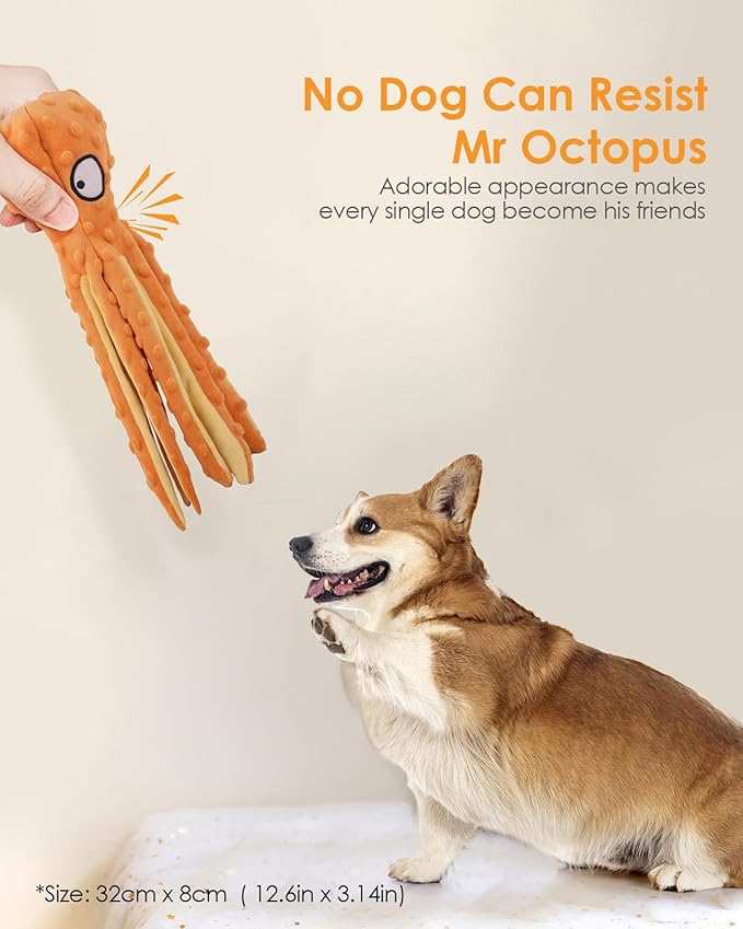 HGB Squeaky Dog Toys, Octopus No Stuffing Crinkle Plush Dog Toys to Keep Them Busy, Interactive Dog Chew Toys for Puppy Teething, Large Dog Toys for Large Medium Small Breeds, Pet Toys, 2 Pack - PAWPICO
