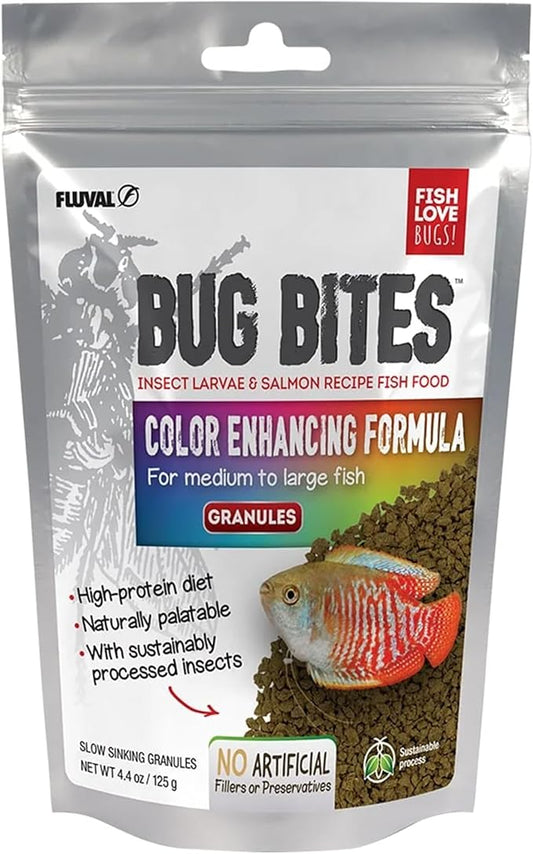 Fluval Bug Bites Color Enhancing Fish Food for Tropical Fish, Granules for Medium to Large Sized Fish, 4.4 oz. Fluval