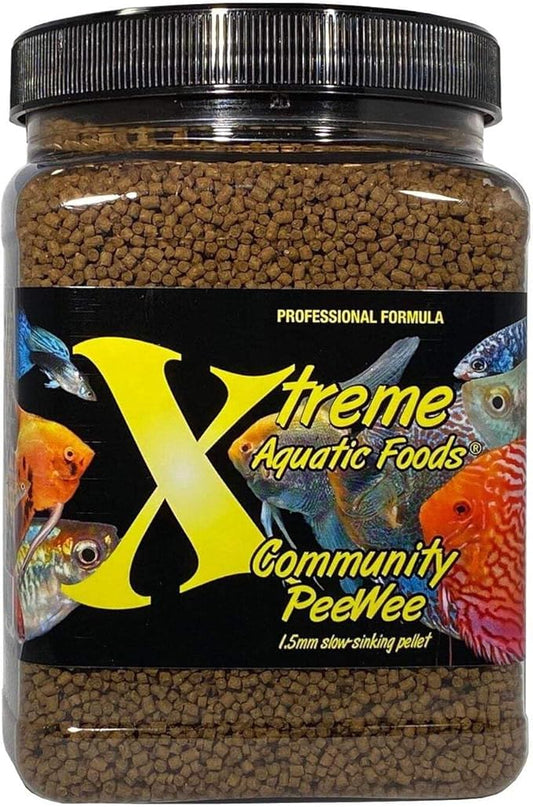 Xtreme Community Peewee 1.5mm Pellets: Slow Sinking & Ideal for Community Fish - Boosts Immune & Digestive Health, Enhances Color & Energy, Max Protein Fish Food – USA Farm Grown (20oz) XtremeAquaticFoods
