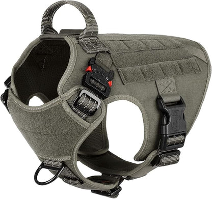 ICEFANG Tactical Dog Harness,Medium Size, 2X Metal Buckle,Working Dog MOLLE Vest with Handle,No Pulling Front Leash Clip,Hook and Loop Panel ICEFANGDIRECT