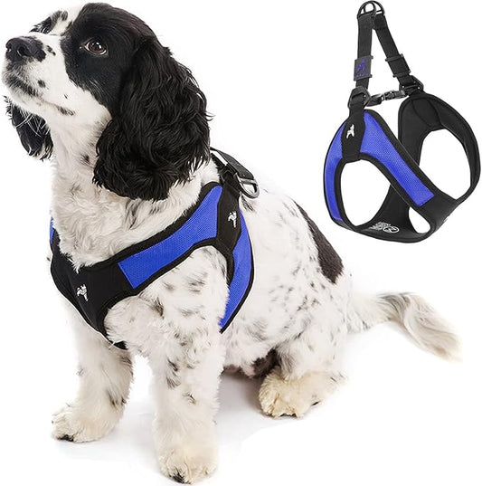 Gooby Escape Free Easy Fit Harness - Blue, Small - No Pull Step-in Patented Small Dog Harness with Quick Release Buckle - Perfect On The Go No Pull Harness for Small Dogs or Medium Dog Harness Gooby