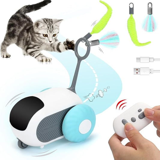 Turbo Tail 2.0 Cat Toy, Remote Control Cat Toy with 2-Speed Adjustment, Interactive Cat Toys for Indoor Cats, Rechargeable Automatic Cat Toys, Moving Cat Toy for Bored Indoor Adult Cat (Blue) - PAWPICO