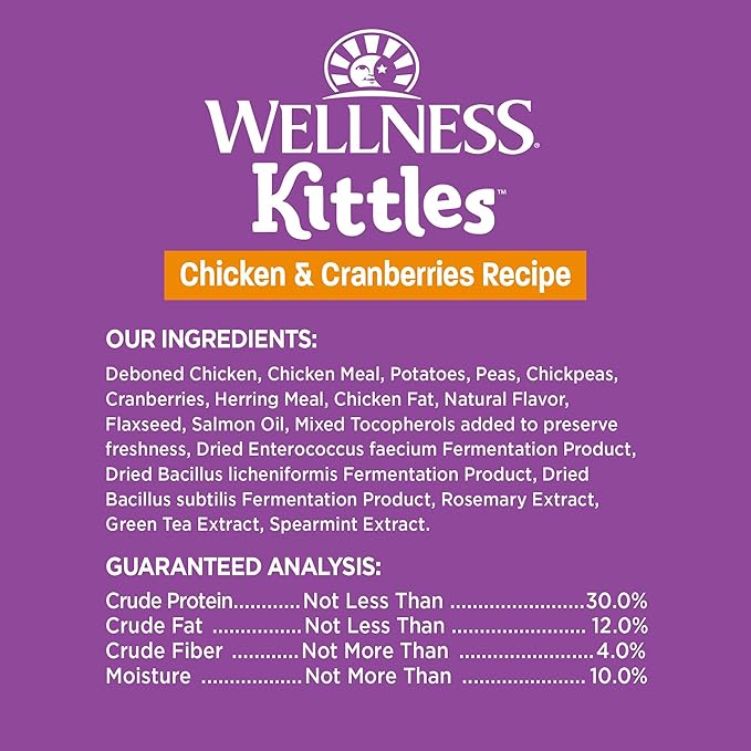 Wellness Kittles Crunchy Natural Grain Free Cat Treats, Chicken & Cranberries Recipe, All Life Stages, 2-Ounce Bag (Pack of 3) WellnessNaturalPetFood