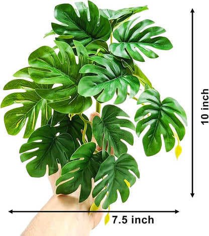 Woyrise Reptile Plants for Terrarium, Artificial Hanging Plants with Suction Cups, Amphibian Tank Habitat Decor Plastic Plant for Bearded Dragons Lizards Snake Geckos Frogs - 2Pack Fake Monstera Woyrise