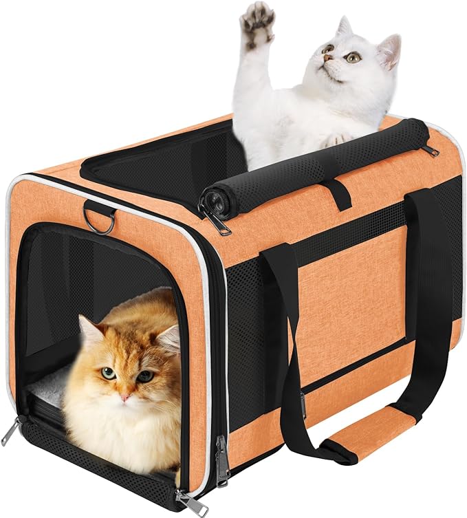 Large Cat Carry Bag, Soft Shell Shih-Tzu Pet Transport Crate, 18x12x12 Top Opening Maltese-Dog Traveling Mesh Kennel 10 Pound, Big Bunny Rabbit Carrying Case Animal Carrier Kitty Product Orange - PAWPICO