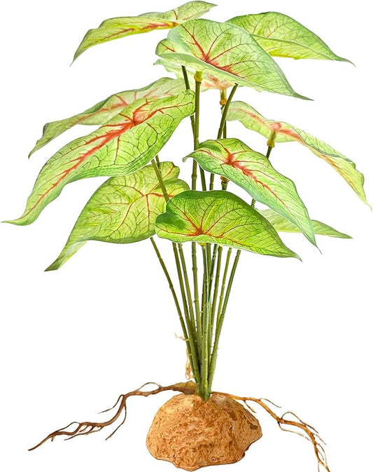 Woyrise Reptile Artificial Plants for Terrarium Decor, Amphibian Habitat Decorations Bearded Dragon Tank Accessories fit Crested Gecko Leopard Lizard Chameleon Ball Python Snake Frog - Fake Caladium Woyrise