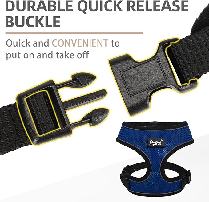 PUPTECK Soft Mesh Dog Harness and Leash Set Pet Puppy Cat Comfort Padded Vest No Pull Harnesses, Solid NavyBlue, S PUPTECK