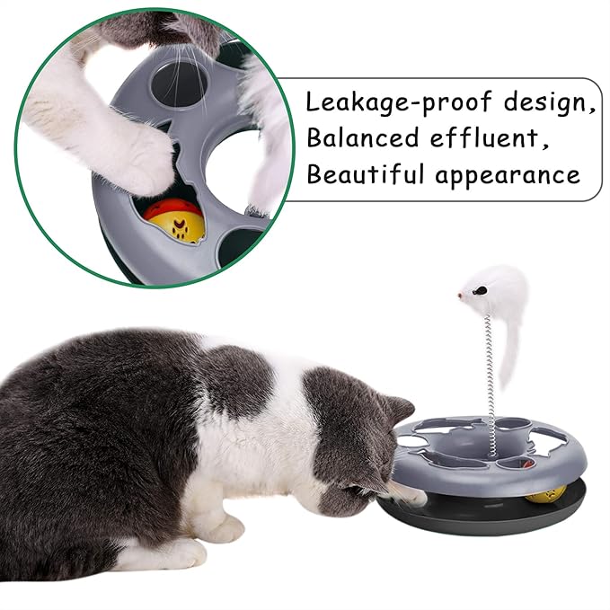 Cat Toys, Cat Toys for Indoor Cats,Interactive Kitten Toys Roller Tracks with Catnip Spring Pet Toy with Exercise Balls Teaser Mouse (Soft Grey) - PAWPICO