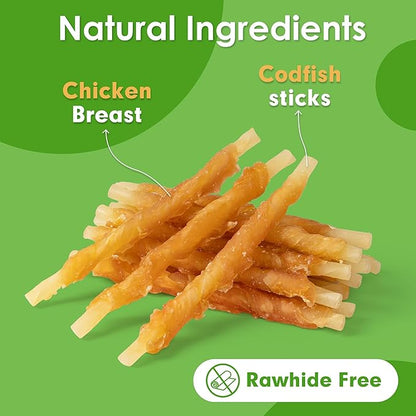 MON2SUN Rawhide Free Dog Treats Chicken Wrapped Cod Sticks for Small Dogs Healthy Training Treats Soft Dog Snacks (8.82 Ounce -Pack of 1) - PAWPICO