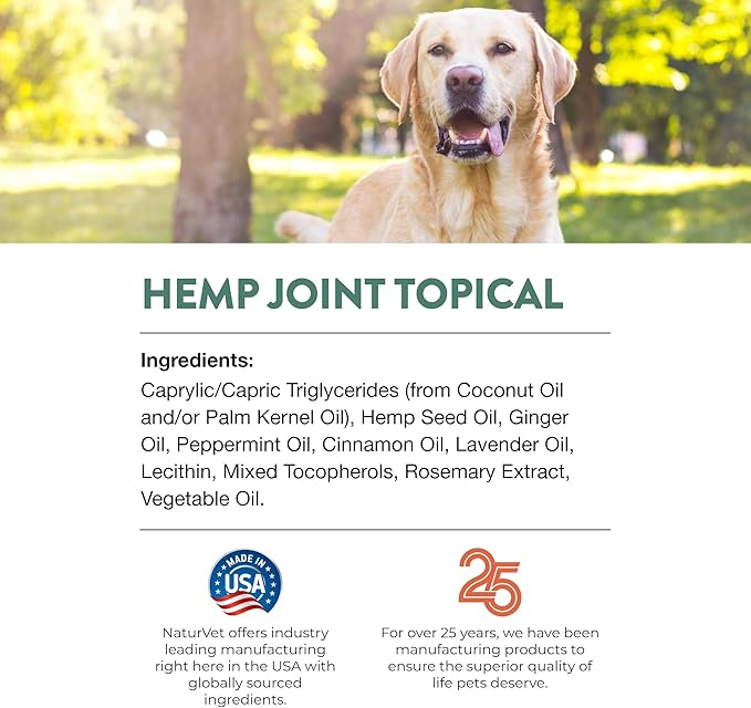 NaturVet Hemp Joint Topical Spray with Ginger for Dogs, 6oz Liquid, Made in The USA NaturVet