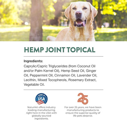 NaturVet Hemp Joint Topical Spray with Ginger for Dogs, 6oz Liquid, Made in The USA NaturVet