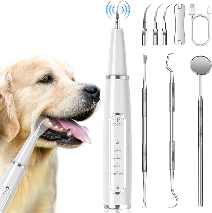 Dog Plaque Remover for Teeth, Dog Teeth Cleaning Kit with LED Light and 5 Modes, Teeth Cleaner for Dogs and Cats,White MIONJO