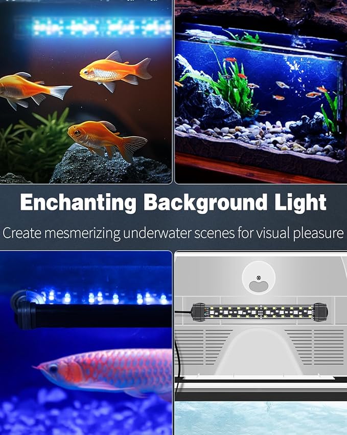 Pawfly 5 W Aquarium LED Light 8 Inch 24/7 Fish Tank Light with Full Spectrum Brilliant White Blue Red Green Lights Multi-Colored LEDs with D/N Mode Single Color Effects Timer and Adjustable Brightness Pawfly