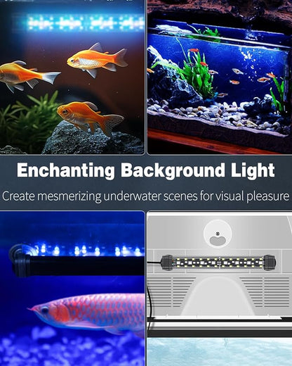 Pawfly 5 W Aquarium LED Light 8 Inch 24/7 Fish Tank Light with Full Spectrum Brilliant White Blue Red Green Lights Multi-Colored LEDs with D/N Mode Single Color Effects Timer and Adjustable Brightness Pawfly