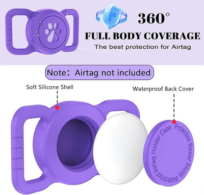 SANKALA Airtag Dog Collar Holder, [1 Pack] Waterproof Dog Airtag Holder, Silicone Full Body Covered Anti-Lost Protective Apple Air Tag Holder for Pet Collar - Fits All Width Collars, Dark Purple SANKALA