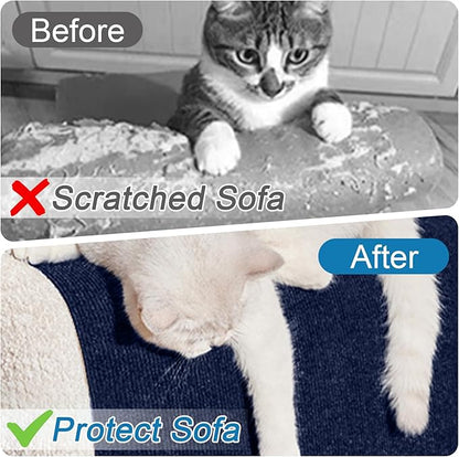 Cat Scratch Furniture Protector Pads with Self-Adhesive Backing, 98.5"X15.8" Navy Blue Randomly Cutting Trimmable Cat Scratch Carpet Mat Post Tree Shelves Cover Replacement for Sofa,Couch,Door,Corner - PAWPICO