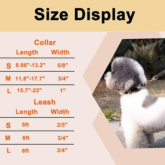 Leather Dog Leash 5ft for Small Dogs,Braided Leather Leash and Dog Collar Set,Strong Dog Training Leash,Soft Comfortable Dog Training Leather Leash and Dog Walking Leash for Small Dogs Brown KILISTEELS
