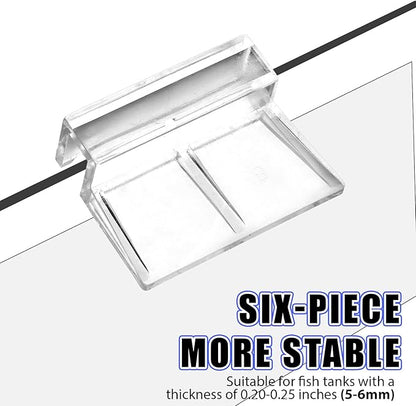 6 PCS Aquarium Lid Clips, 6mm Clear Acrylic Fish Tank Lid Holder for Rimless Aquarium Glass Top, Aquarium Cover Support Clamps Fish Tank Top Cover Hoods(6MM) PAWPICO