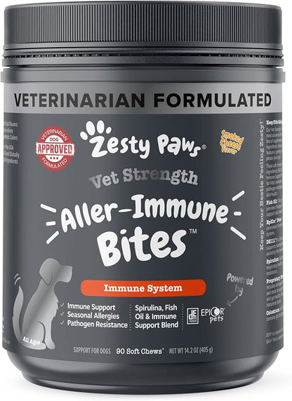 Zesty Paws Dog Allergy Relief - Dog Itching Skin Relief - Dog Probiotics for Itchy Skin and Itchy Ears - Dog Allergy Chews - Dog Itch Relief - Dog Skin Allergy Relief - VS - Cheese - 90ct ZestyPaws
