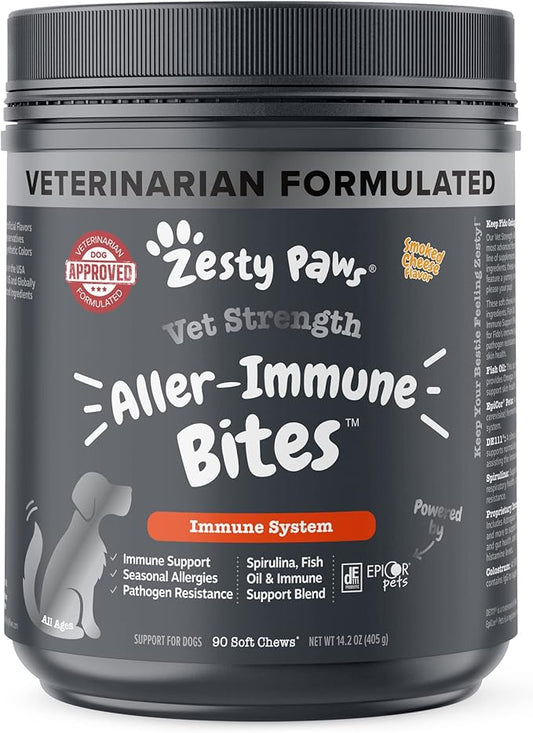 Zesty Paws Dog Allergy Relief - Dog Itching Skin Relief - Dog Probiotics for Itchy Skin and Itchy Ears - Dog Allergy Chews - Dog Itch Relief - Dog Skin Allergy Relief - VS - Cheese - 90ct ZestyPaws