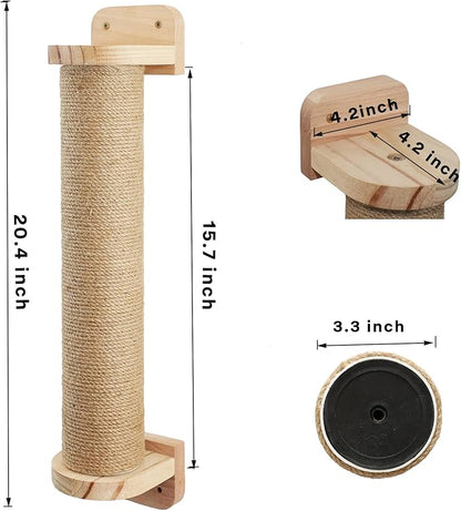 Wall Mounted Cat Scratching Posts for Cats and Kittens - Indoor Cat Activity Tree with Jute Rope Scratcher, Solid Wood Cat Wall Furniture - PAWPICO