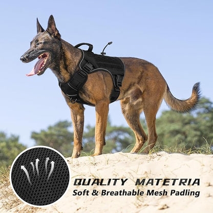 WINGOIN Tactical Dog Harness for Extra Large Dogs, Heavy Duty No Pull Dog Harness with Handle, Adjustable Reflective Military K9 German Shepherd Big Dog Vest for Training, Walking, Black (XXL) - PAWPICO