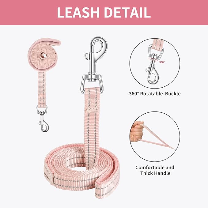 AMTOR Small Dog Harness with Leash Set, No Escape Easy Walk Puppy Harnesses for Training Walking, Step-in Reflective Soft Dogs Vest for XS S Medium Extra-Small Large Sized Dog(Pink,M) AMTOR