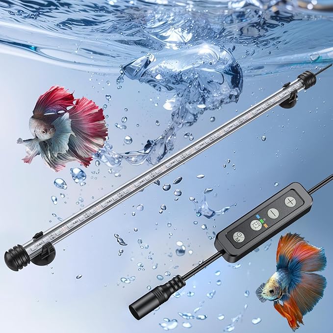 Pawfly 5.5 W Aquarium LED Light 19 Inch Underwater Fish Tank Light with Timer Auto On/Off Fish Tank Background Light with 8 Lighting Modes Submersible Multi-Colored Tube Light for Decoration Pawfly