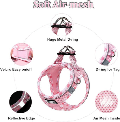 Mercano Soft Mesh Dog Harness and Leash Set, No-Chock Step-in Reflective Breathable Lightweight Easy Walk Escape Proof Vest Harnesses with Safety Buckle for Small Medium Dogs, Cats (Pink, XL) PAWPICO