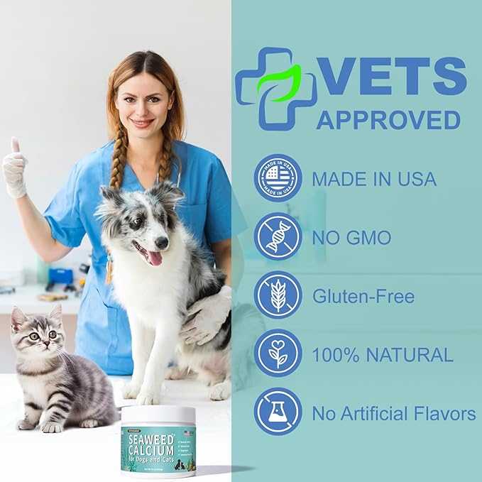 Seaweed Calcium for Dogs, Calcium for Dogs, Cats, Supports Joint, Teeth and Bone Health, High Digestibility Dog Calcium, Pure Clean Icelandic Calcium Powder for Dogs, Tested for Purity, 12 Oz DIYTOOLSMAN