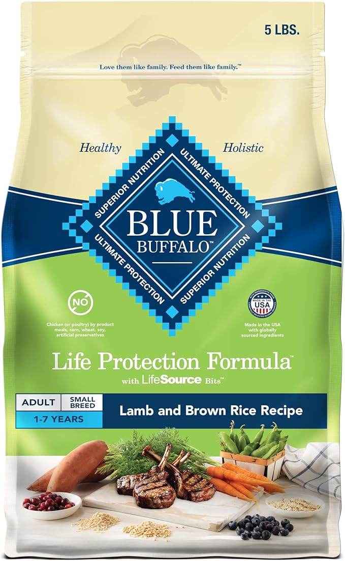 Blue Buffalo Life Protection Formula Adult Small Breed Dry Dog Food, Supports High Energy Needs, Made with Natural Ingredients, Lamb & Brown Rice Recipe, 5-lb. Bag - PAWPICO
