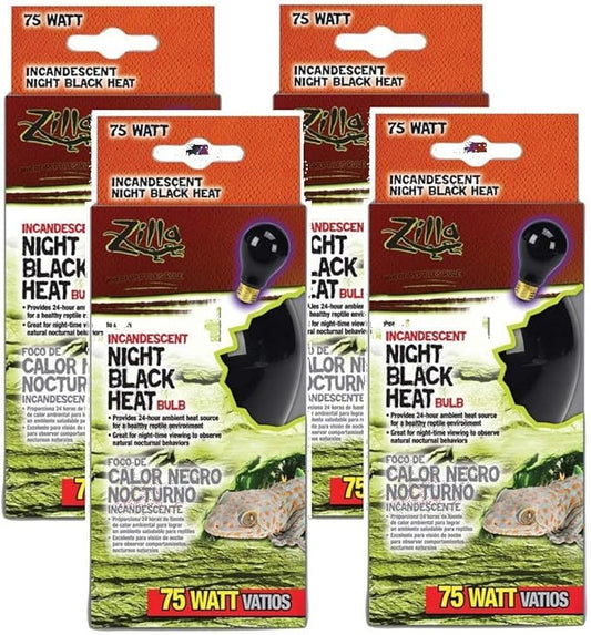 Zilla 4 Pack of Night Black Incandescent Heat Bulbs, 75 Watts Zilla