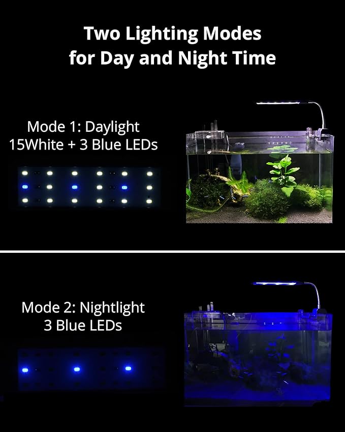 NICREW Fish Tank Clip on Light, Clamp Aquarium Light with White and Blue LEDs, 320LM, 7 Watts NICREW