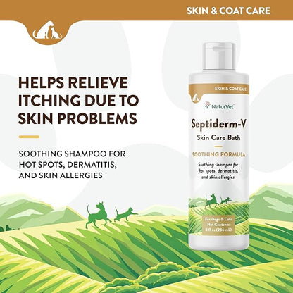 NaturVet Septiderm-V Skin Care Bath Wash for Dogs & Cats – Pet Health Supplement for Dermatitis, Dog Skin Allergies, Itching, Hot Spots – Pet Shampoo, Grooming Aid – 8 Oz. NaturVet