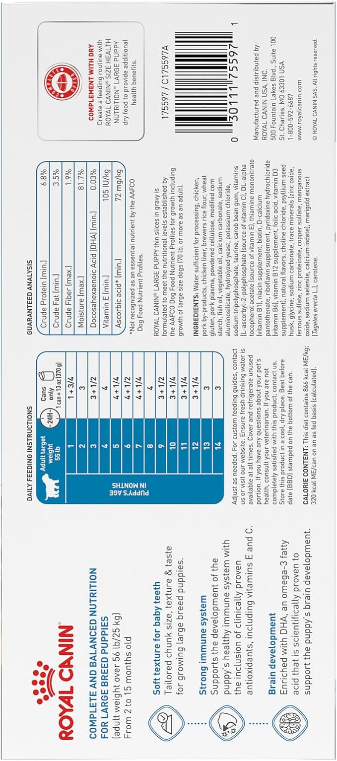 Royal Canin Size Health Nutrition Large Puppy Thin Slices in Gravy Wet Dog Food, 13 Oz Can (6-Pack) - PAWPICO